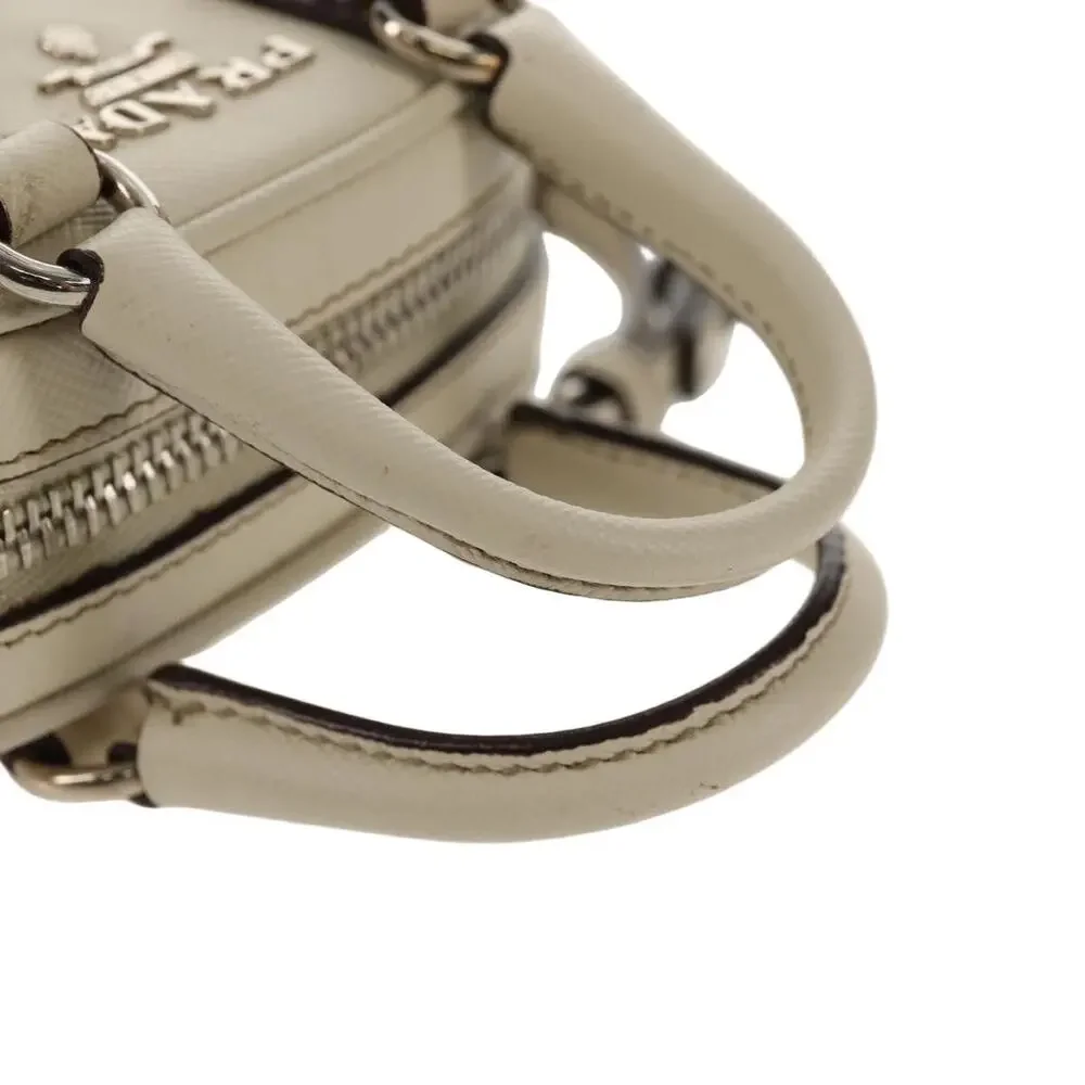 Prada Pouch Saffiano Ivory Silver White